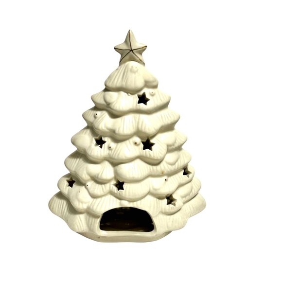 Ceramic Christmas Tree Tea Light Candle Holder With Star Cutouts - Picture 3 of 11